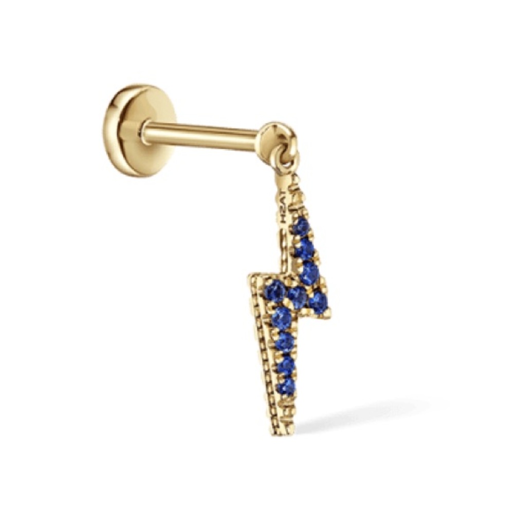 maria tash diamond and sapphire lightning bolt threaded charm earring